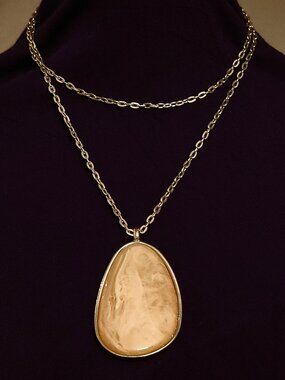 INC International Concepts Long Cream Pendant Gold Tone Statement Necklace